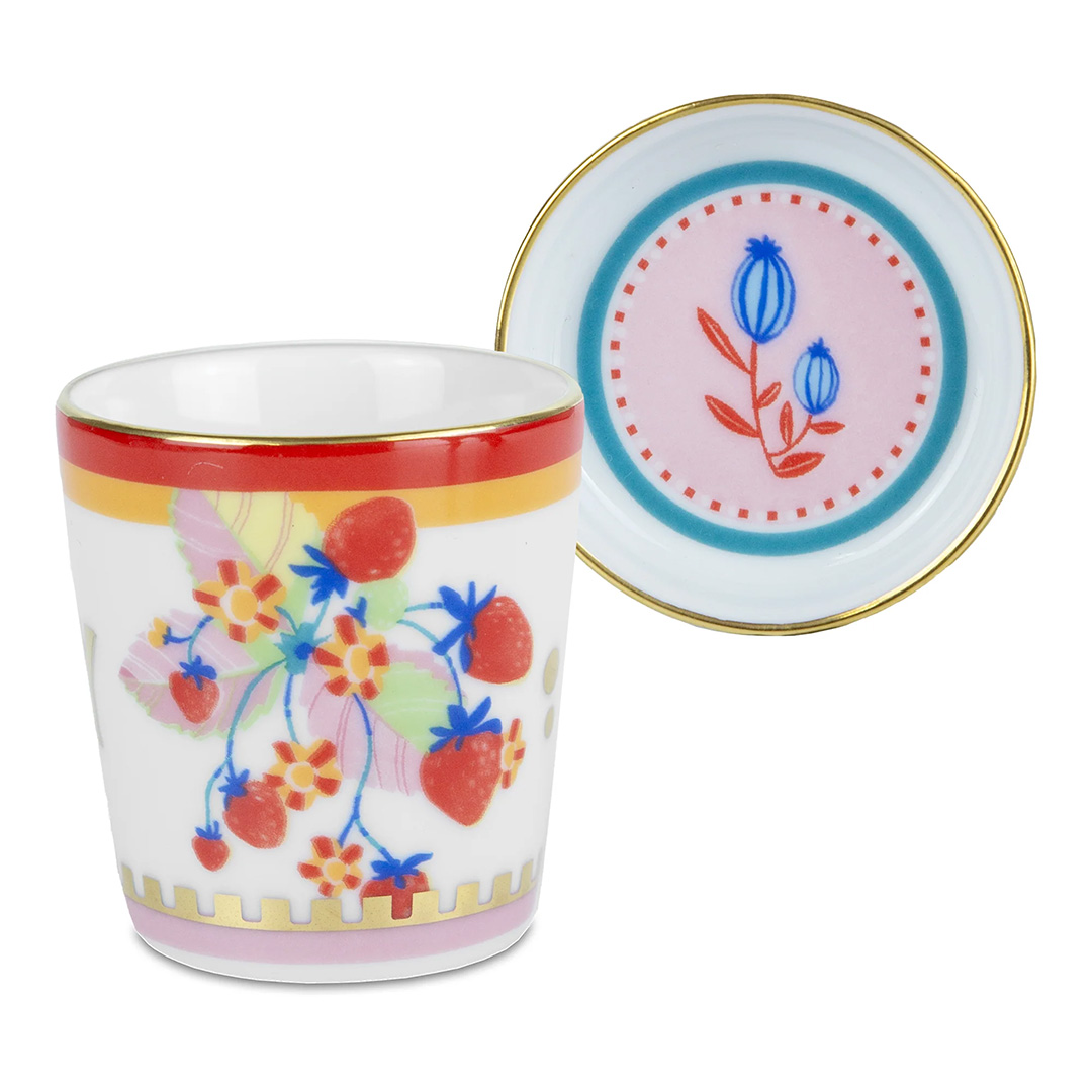Baci Milano Çiyələk Naxışlı Mamma Mia Espresso Fincan və Nəlbəki